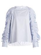 Teija Smocked-sleeve Striped Cotton Top