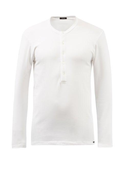 Tom Ford - Round-neck Cotton-blend Jersey Henley Top - Mens - White