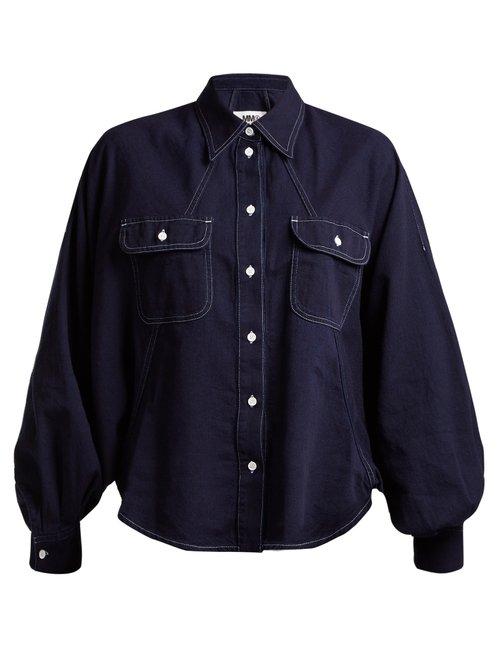Matchesfashion.com Mm6 Maison Margiela - Dolman Sleeved Cotton Denim Shirt - Womens - Navy