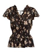 Matchesfashion.com Rebecca Taylor - Floral Print Ruffled Silk Blend Blouse - Womens - Black Multi