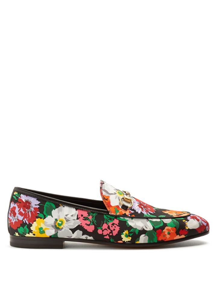 Gucci Jordaan Floral-print Satin Loafers