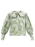 Matchesfashion.com Shrimps - Amelia Floral-print Oversized-collar Silk Blouse - Womens - Green