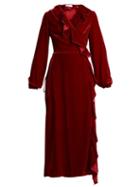 Matchesfashion.com Racil - Wilt Ruffle Trimmed Velvet Wrap Dress - Womens - Burgundy