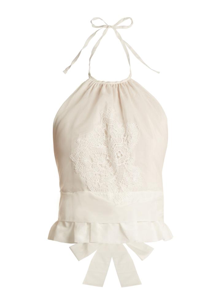 Lila Eugénie 1845 Crochet-embellished Halterneck Voile Top