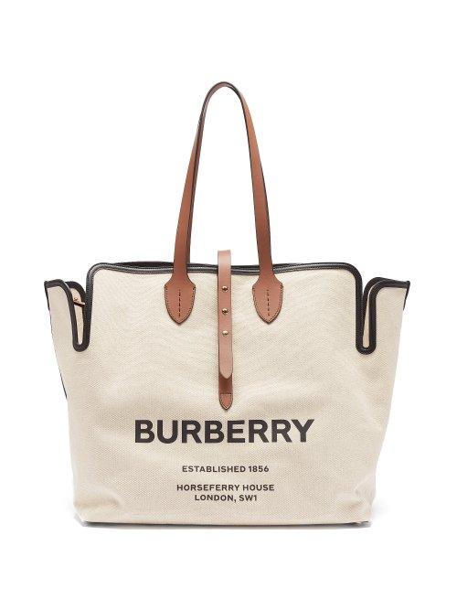 Matchesfashion.com Burberry - Logo Print Canvas Tote Bag - Womens - Tan Multi