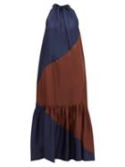 Matchesfashion.com Asceno - Ibiza Bi-colour Silk Maxi Dress - Womens - Navy Multi