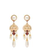 Matchesfashion.com Dolce & Gabbana - Crystal And Faux Pearl Drop Clip Earrings - Womens - Purple