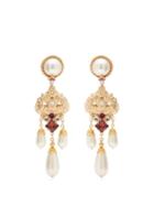 Matchesfashion.com Dolce & Gabbana - Crystal And Faux Pearl Drop Clip Earrings - Womens - Purple
