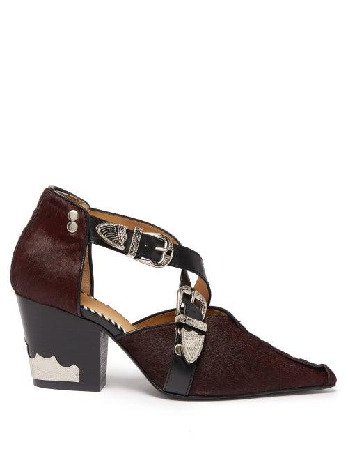 Matchesfashion.com Toga - Western Crossed Strap Calf Hair Pumps - Womens - Burgundy