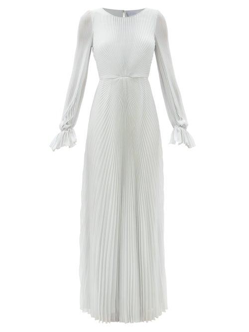 Matchesfashion.com Luisa Beccaria - Balloon-sleeve Pliss Crepe Gown - Womens - Silver