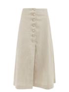 Casa Raki - Margarita Side-slit Linen Midi Skirt - Womens - Beige