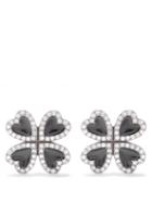 Saint Laurent - Crystal-embellished Four-heart Clip Earrings - Womens - Black Multi