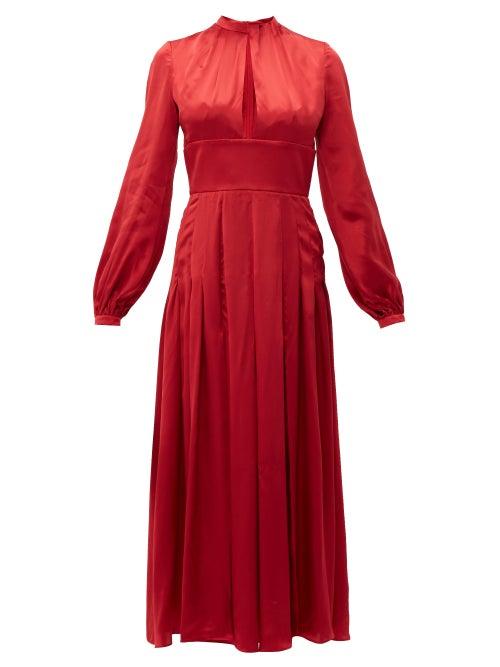 Matchesfashion.com Raquel Diniz - Alma Pleated Silk Satin Dress - Womens - Red