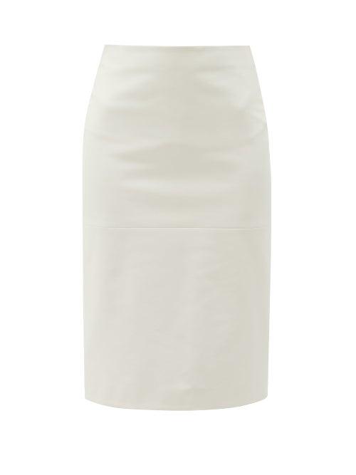 Matchesfashion.com Valentino - High-rise Leather Midi Skirt - Womens - Ivory
