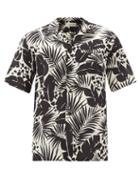Matchesfashion.com Saint Laurent - Cuban-collar Palm-print Silk Shirt - Mens - Black White