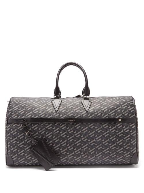 Versace - Logo-print Canvas And Leather Holdall Bag - Mens - Grey