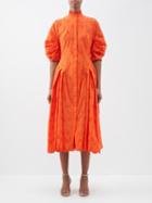 Erdem - Zelda Puff-sleeve Broderie-anglaise Poplin Dress - Womens - Orange