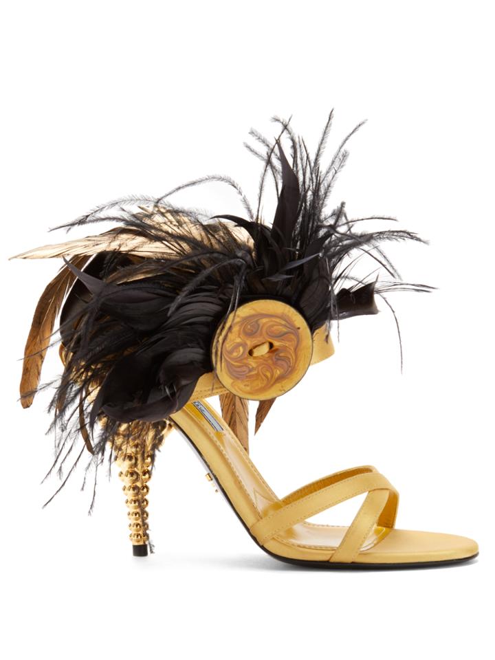 Prada Feather-embellished Satin Sandals