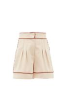 Matchesfashion.com Peter Pilotto - Braided Trim Tailored Twill Shorts - Womens - Beige Gold