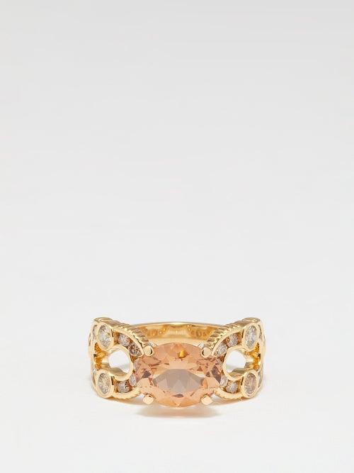 Viltier - Magnetic Enchaine Diamond, Topaz & 18kt Gold Ring - Womens - Brown Gold