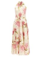 Raquel Diniz - Giovanna Floral-print Silk Satin Midi Dress - Womens - Purple Multi