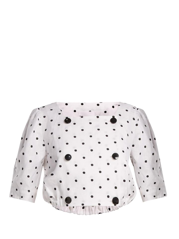 Lisa Marie Fernandez Diana Polka-dot Linen Cropped Top