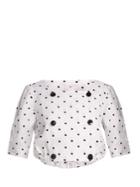 Lisa Marie Fernandez Diana Polka-dot Linen Cropped Top