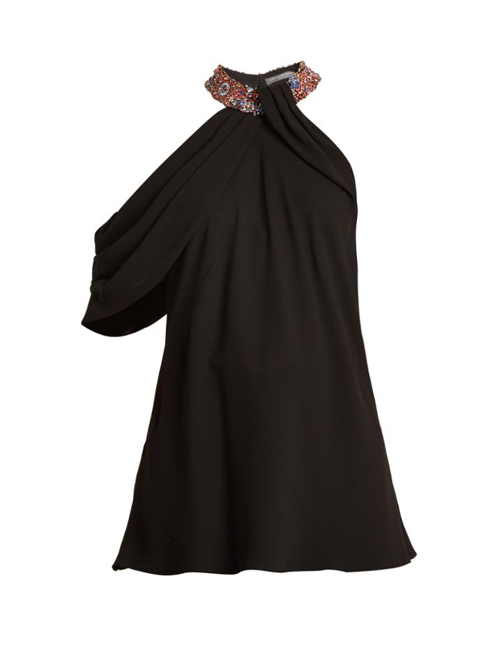 Alexander Mcqueen Crystal Embellished-collar Silk-georgette Top
