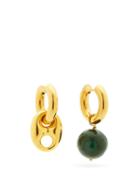 Matchesfashion.com Timeless Pearly - Mismatched Malachite & 24kt Gold-plated Earrings - Womens - Green Gold
