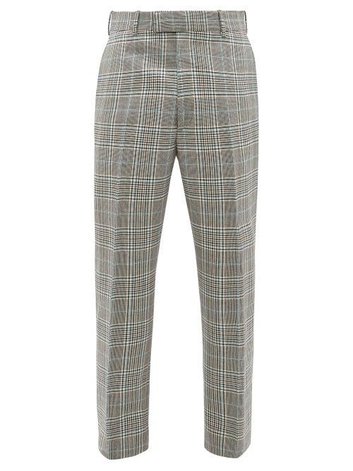 Matchesfashion.com Alexander Mcqueen - Tailored Checked Wool Slim Leg Trousers - Mens - Grey Multi
