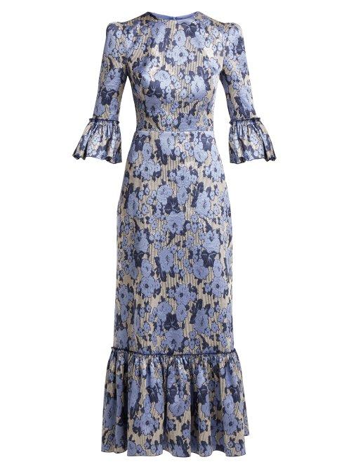 Matchesfashion.com The Vampire's Wife - Festival Floral Jacquard Ruffle Trimmed Dress - Womens - Blue Print