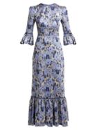 Matchesfashion.com The Vampire's Wife - Festival Floral Jacquard Ruffle Trimmed Dress - Womens - Blue Print