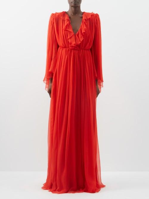 Gucci - Empire-waist Gathered Silk-chiffon Gown - Womens - Red
