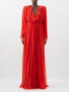 Gucci - Empire-waist Gathered Silk-chiffon Gown - Womens - Red