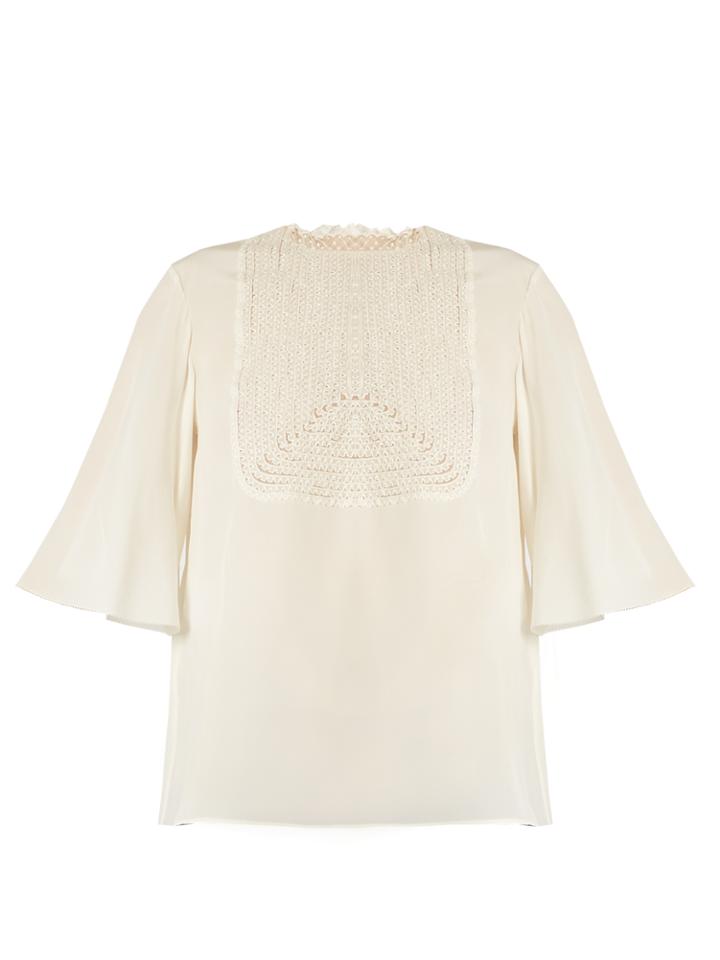 Valentino Lace-bib Silk Crepe De Chine Top