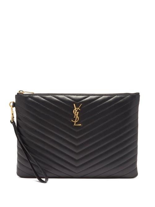 Matchesfashion.com Saint Laurent - Ysl-plaque Quilted-leather Pouch - Womens - Black