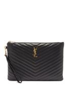 Matchesfashion.com Saint Laurent - Ysl-plaque Quilted-leather Pouch - Womens - Black