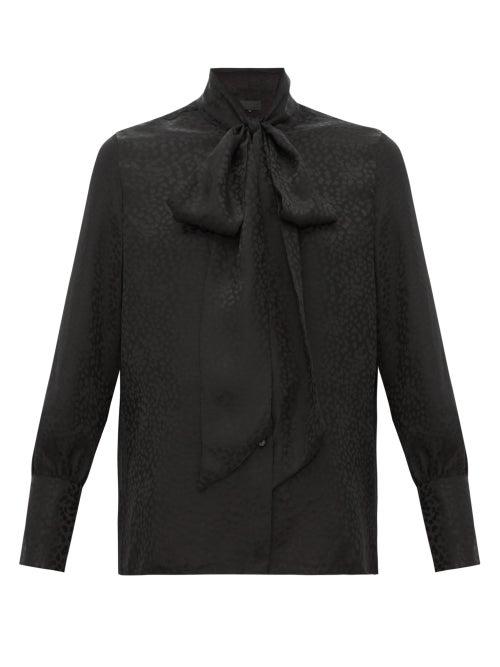 Matchesfashion.com Nili Lotan - Avina Pussy Bow Cheetah Jacquard Silk Blouse - Womens - Black
