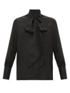 Matchesfashion.com Nili Lotan - Avina Pussy Bow Cheetah Jacquard Silk Blouse - Womens - Black