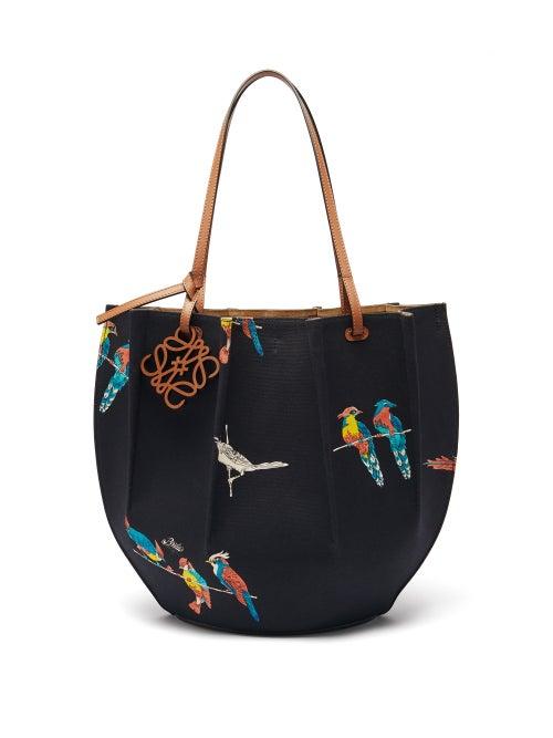 Matchesfashion.com Loewe Paula's Ibiza - Shell Parrot-print Canvas Tote Bag - Womens - Black Multi