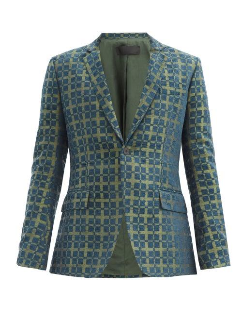 Matchesfashion.com Haider Ackermann - Check-jacquard Single-breasted Blazer - Mens - Blue