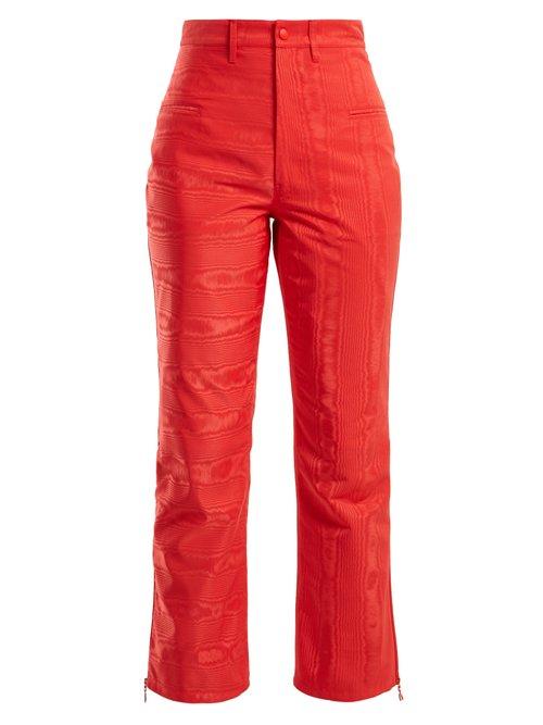Matchesfashion.com Marine Serre - High Rise Moire Cropped Trousers - Womens - Red