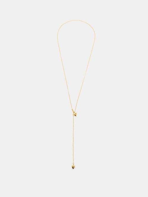 Saint Laurent - Heart-charm Lariat Necklace - Womens - Yellow Gold
