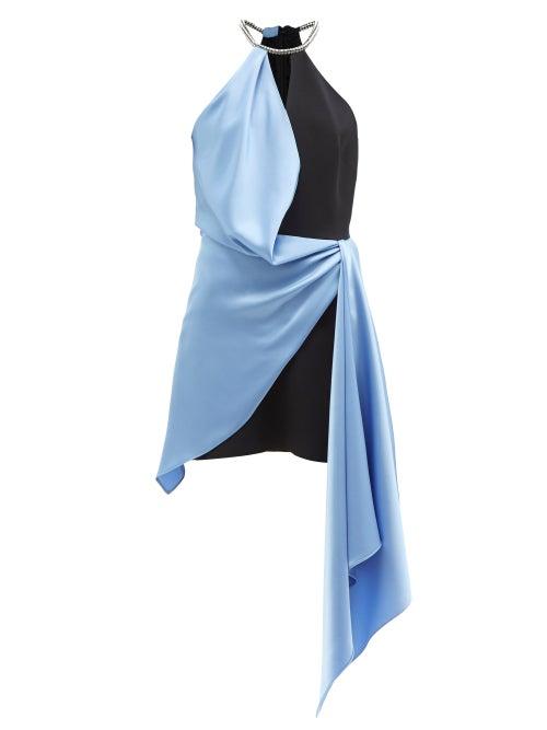 Ladies Rtw David Koma - Crystal-embellished Draped Satin Mini Dress - Womens - Black Blue