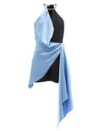Ladies Rtw David Koma - Crystal-embellished Draped Satin Mini Dress - Womens - Black Blue