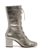 Matchesfashion.com Alexachung - Forever Metallic Lace Up Leather Boots - Womens - Silver