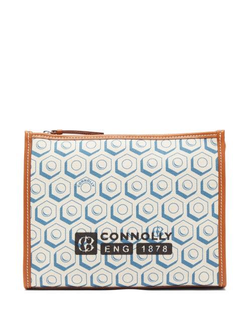 Matchesfashion.com Connolly - Leather Trimmed Printed Canvas Pouch - Womens - Blue Multi