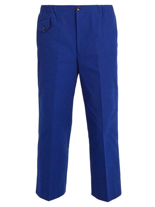 Matchesfashion.com Gucci - Mid Rise Wide Leg Cotton Trousers - Mens - Blue