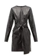 Matchesfashion.com Msgm - Crocodile Effect Faux Leather Mini Dress - Womens - Black