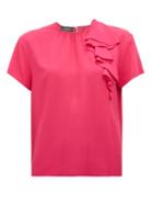 Matchesfashion.com Rochas - Pedra Envers Ruffle Trim Crepe Satin Top - Womens - Fuchsia